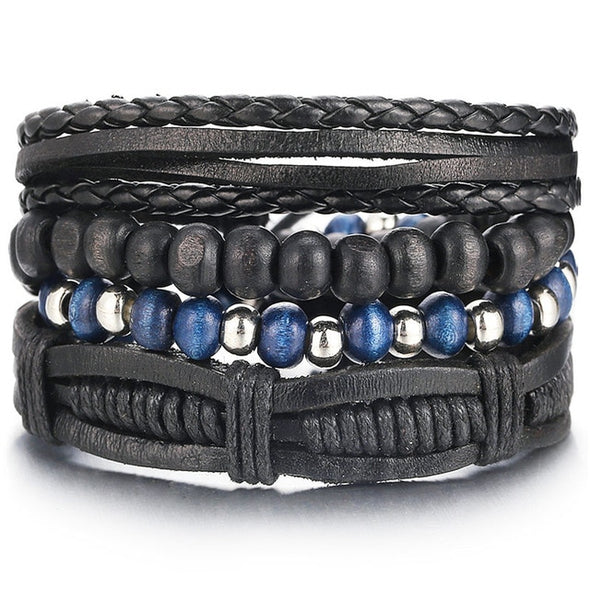 IF ME Vintage Leaf Feather Multi-layer Leather Bracelet For Men