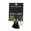 EN 12 Pairs Pearl Crystal Stud Boho Geometric Tassel Earrings For Women