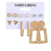 EN 12 Pairs Pearl Crystal Stud Boho Geometric Tassel Earrings For Women