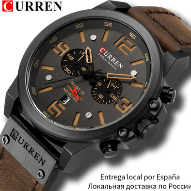 CURREN Waterproof Sport Chronograph Quartz Military Genuine Leather  Wrist Watch For Men
