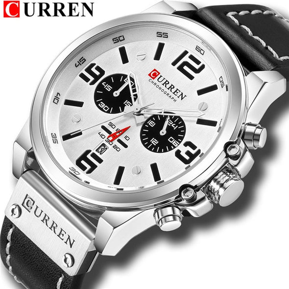 CURREN Waterproof Sport Chronograph Quartz Military Genuine Leather  Wrist Watch For Men