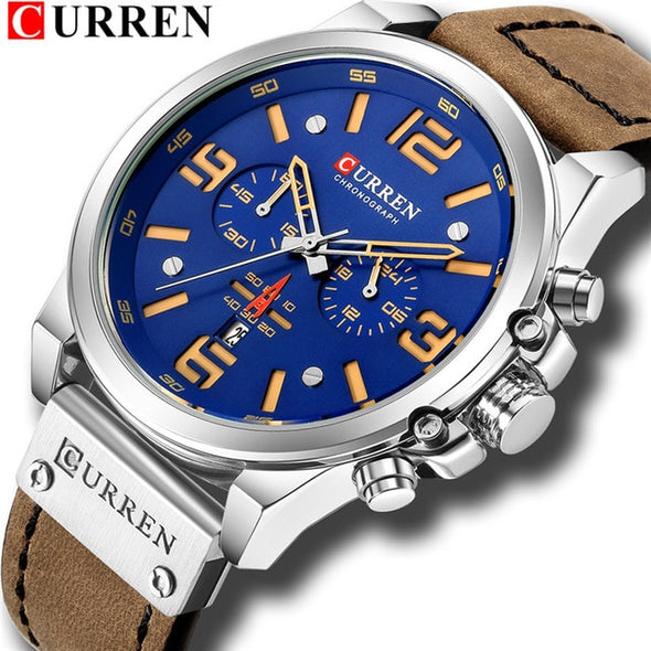 CURREN Waterproof Sport Chronograph Quartz Military Genuine Leather  Wrist Watch For Men