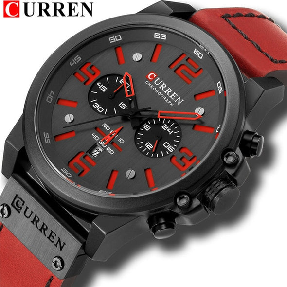 CURREN Waterproof Sport Chronograph Quartz Military Genuine Leather  Wrist Watch For Men