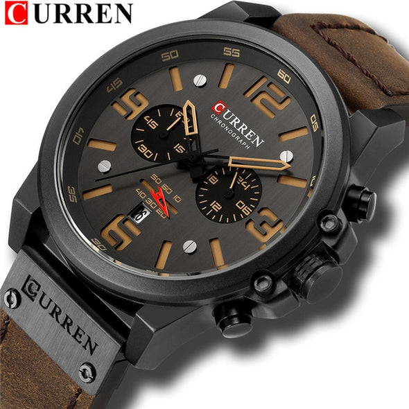 CURREN Waterproof Sport Chronograph Quartz Military Genuine Leather  Wrist Watch For Men