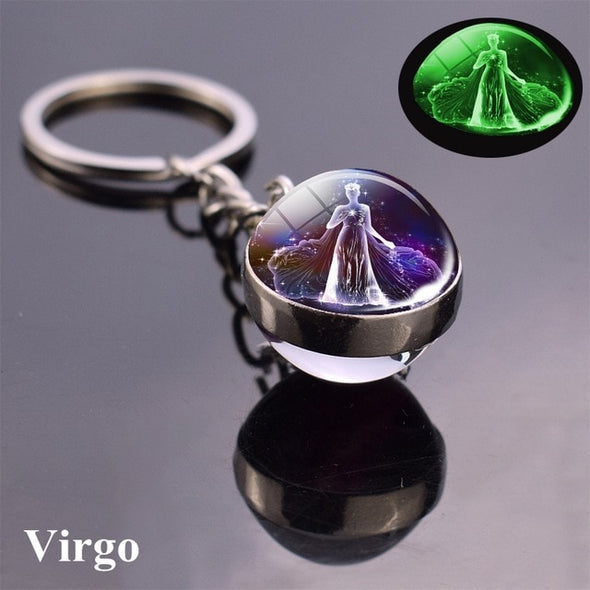 Constellation Luminous Keychain Glass Ball Pendant Zodiac Keychain