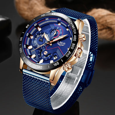 LIGE Fashion Mens Sport Chronograph Quartz Wristwatch