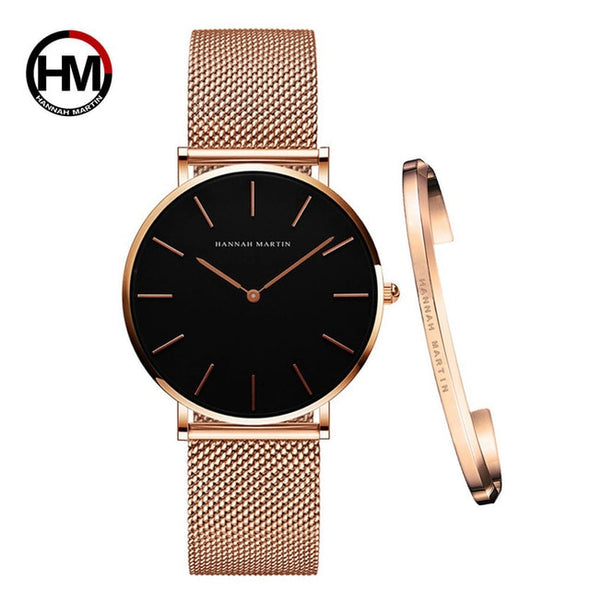Women's Rose Gold Analog Quartz Stainless Steel Mesh Band Ladies Wrist Watches with Bracelet