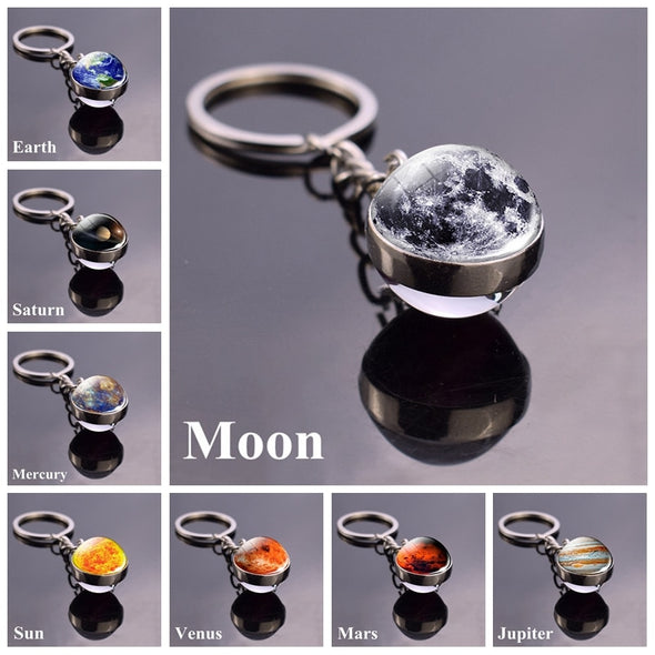 Solar System Planet Moon Double Side Glass Ball Key Chain