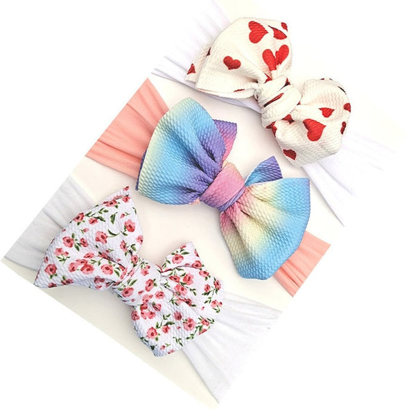 3 Pcs/Set Floral Bows Baby Headband Dot Bowknot Baby Girl Headbands