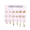 EN 12 Pairs Pearl Crystal Stud Boho Geometric Tassel Earrings For Women