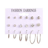 EN 12 Pairs Pearl Crystal Stud Boho Geometric Tassel Earrings For Women