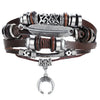 IF ME Vintage Leaf Feather Multi-layer Leather Bracelet For Men