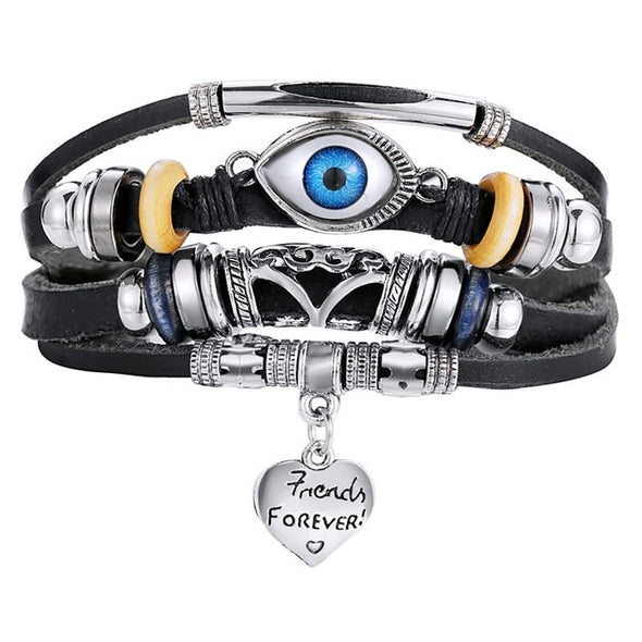 IF ME Vintage Leaf Feather Multi-layer Leather Bracelet For Men