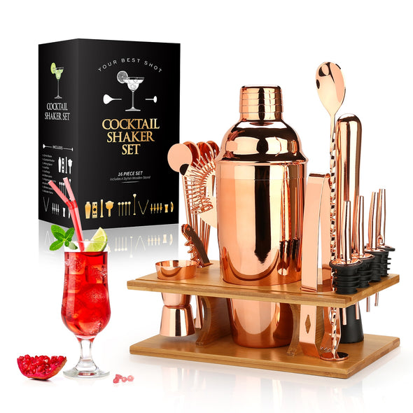 Cocktail Shaker Making Set, 16pcs Bartender Kit for Mixer Wine Martini, Stainless Steel Bars Tool, Home Drink Party Accessories