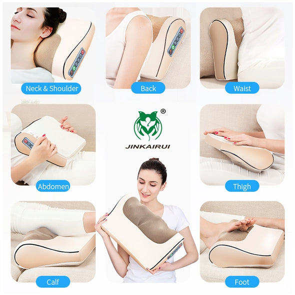 Jinkairui Infrared Heating Neck Shoulder Back Body Electric Massage Pillow Shiatsu Device Cervical Health Massageador Relaxation