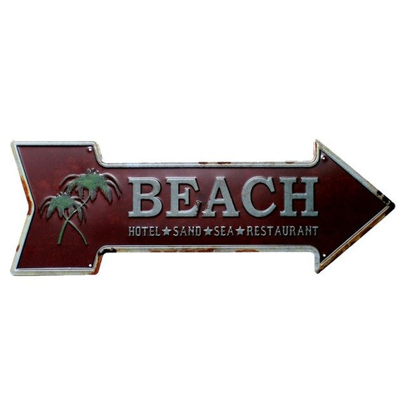 Restaurant Beach  Beer Bar Coffee Arrow Metal Irregular Tin Signs  Advertising board Wall Pub Home Art Decor 42X10CM U-13