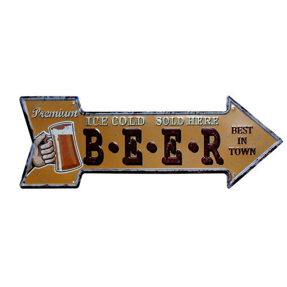 Restaurant Beach  Beer Bar Coffee Arrow Metal Irregular Tin Signs  Advertising board Wall Pub Home Art Decor 42X10CM U-13