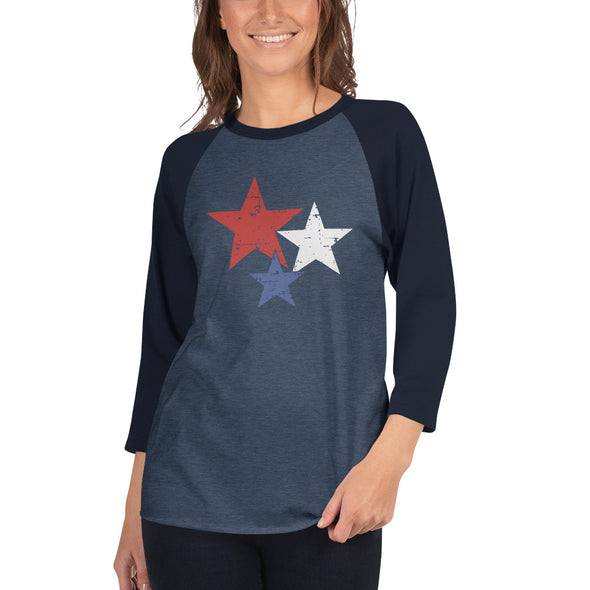 Red, White and Blue Stars 3/4 sleeve raglan shirt