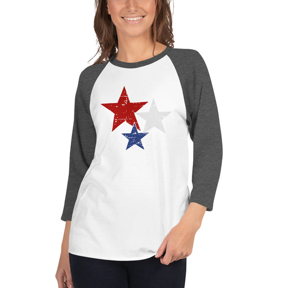 Red, White and Blue Stars 3/4 sleeve raglan shirt