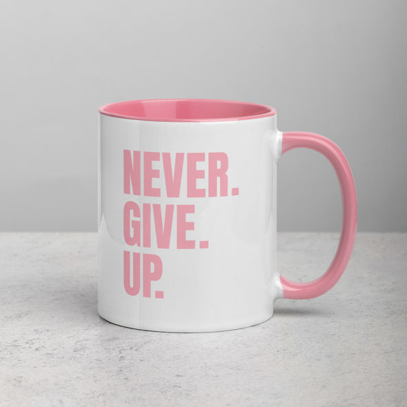NEVER. GIVE. UP. Mug with Color Inside